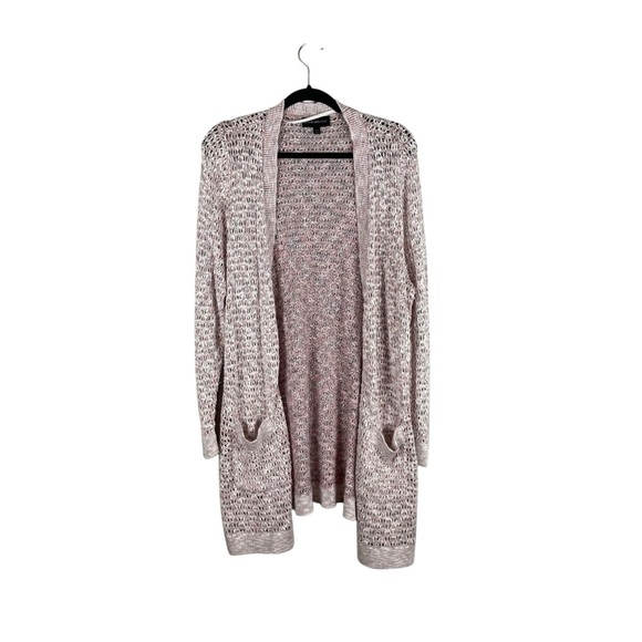 Lane Bryant Pink & White Marled Open Knit Long Cardigan Sweater Size 18/20 - Picture 2 of 5